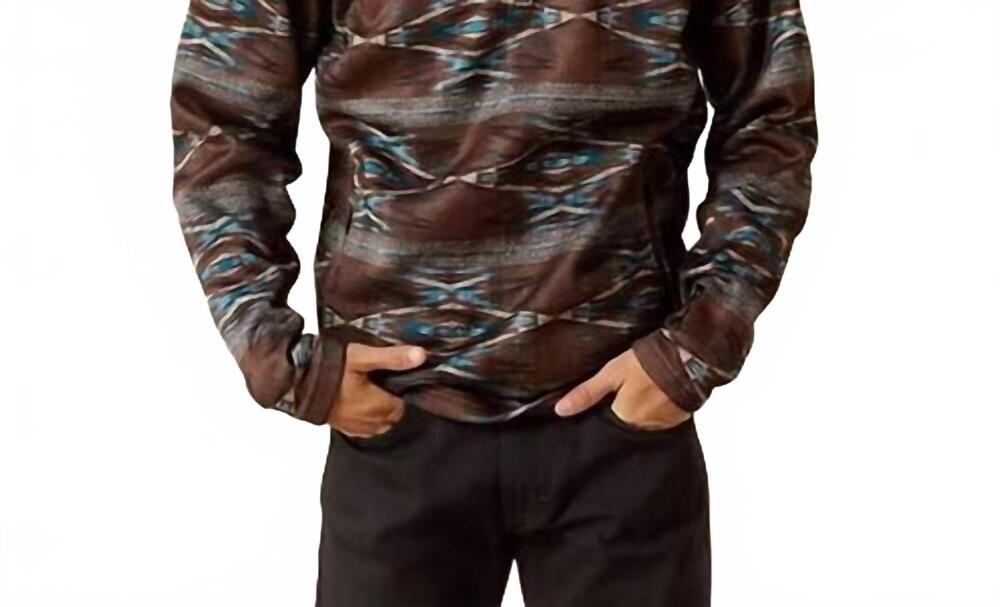NEW ARIAT caldwell logo 1/4 zip southwest sweater in deep mahogany